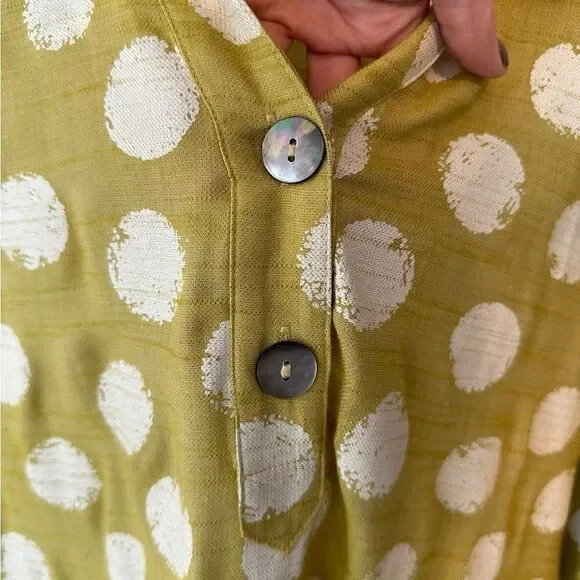 Lior Paris Funky Chartreuse Green Polka Dot Roll Tab 3/4 Sleeve Button Front Top - Picture 7 of 8